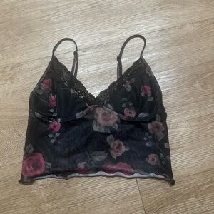 Motel Rocks - Black Floral Crop Top - Size XS